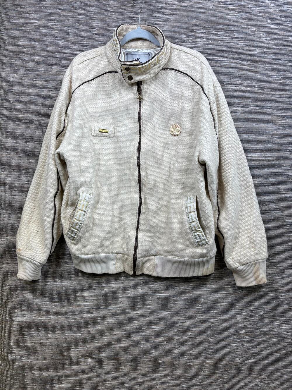 LRG Jacket Mens Size 3XL White Wool Tweed Bomber Full Zip Lined Collar Winter